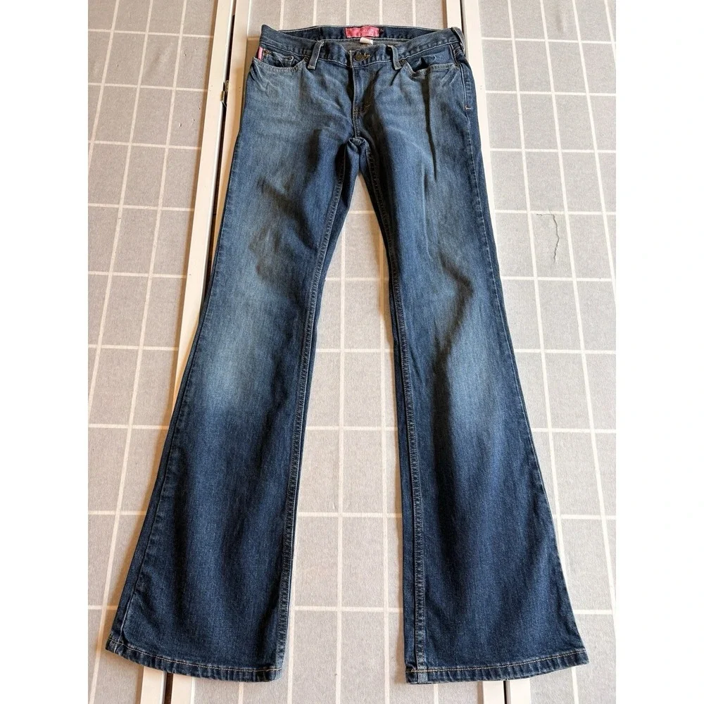 Vintage Y2K Hollister Stretch Jeans Sz 5R Flare Dark Wash Low Rise Distressed
